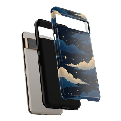 Illustrated Navy Blue Clouds & Stars Phone Case
