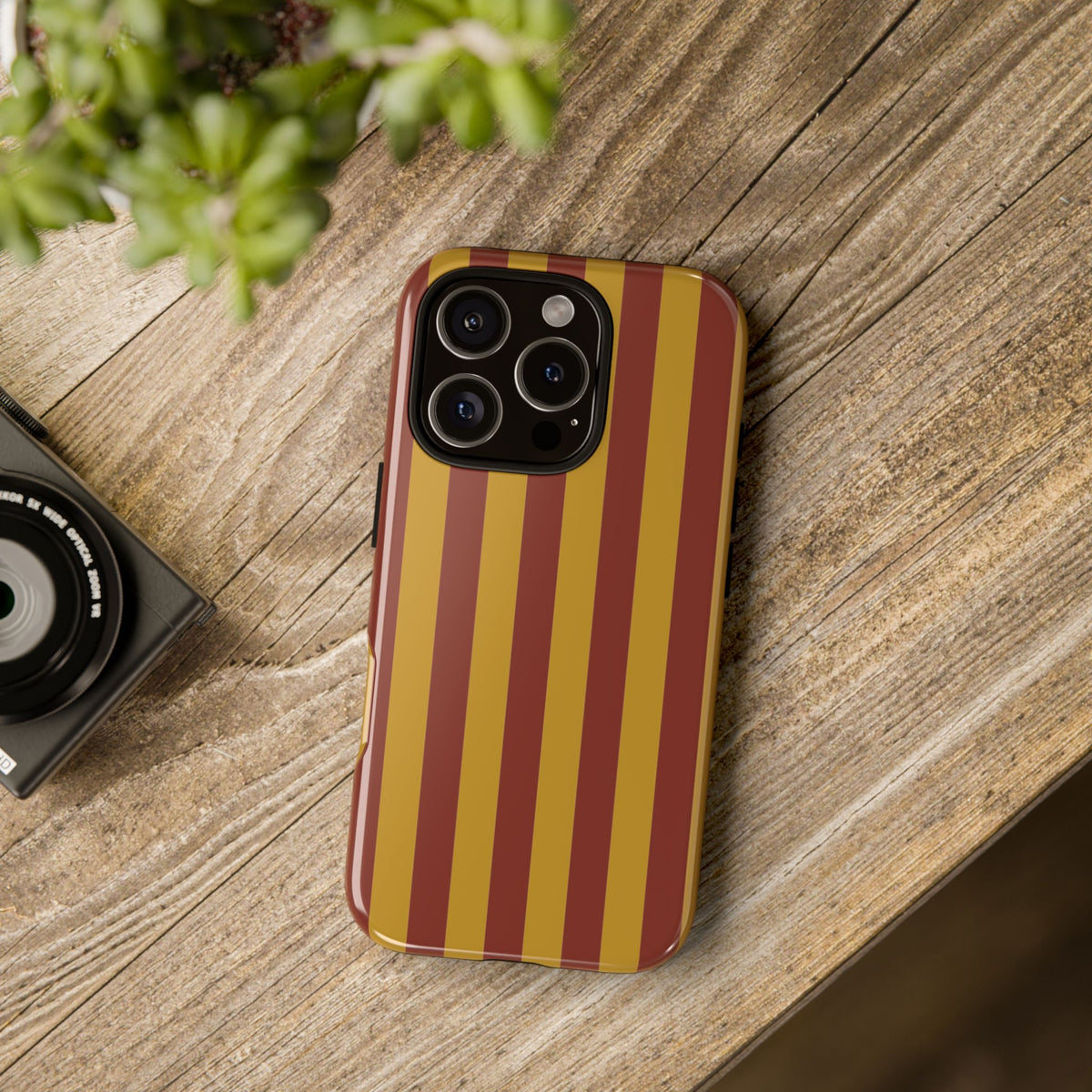 Trendy Mustard & Burgandy Stripe Pattern Phone Case - Brown Phone Case