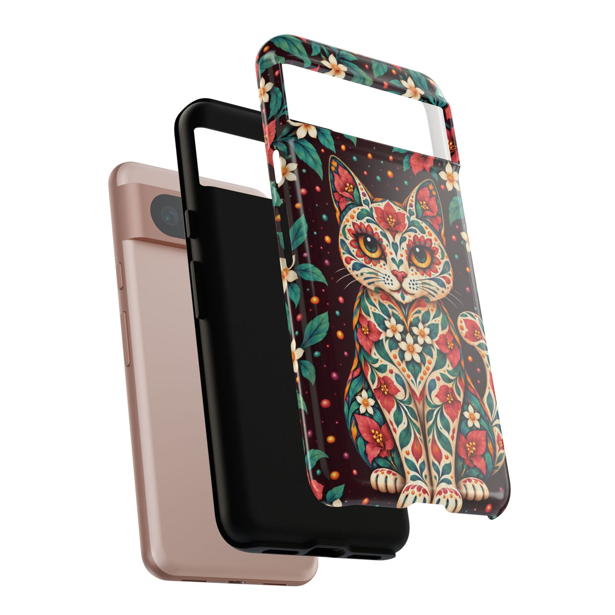Vibrant Terracotta and Teal Calavera Cat Phone Case - Multicolor Phone Case