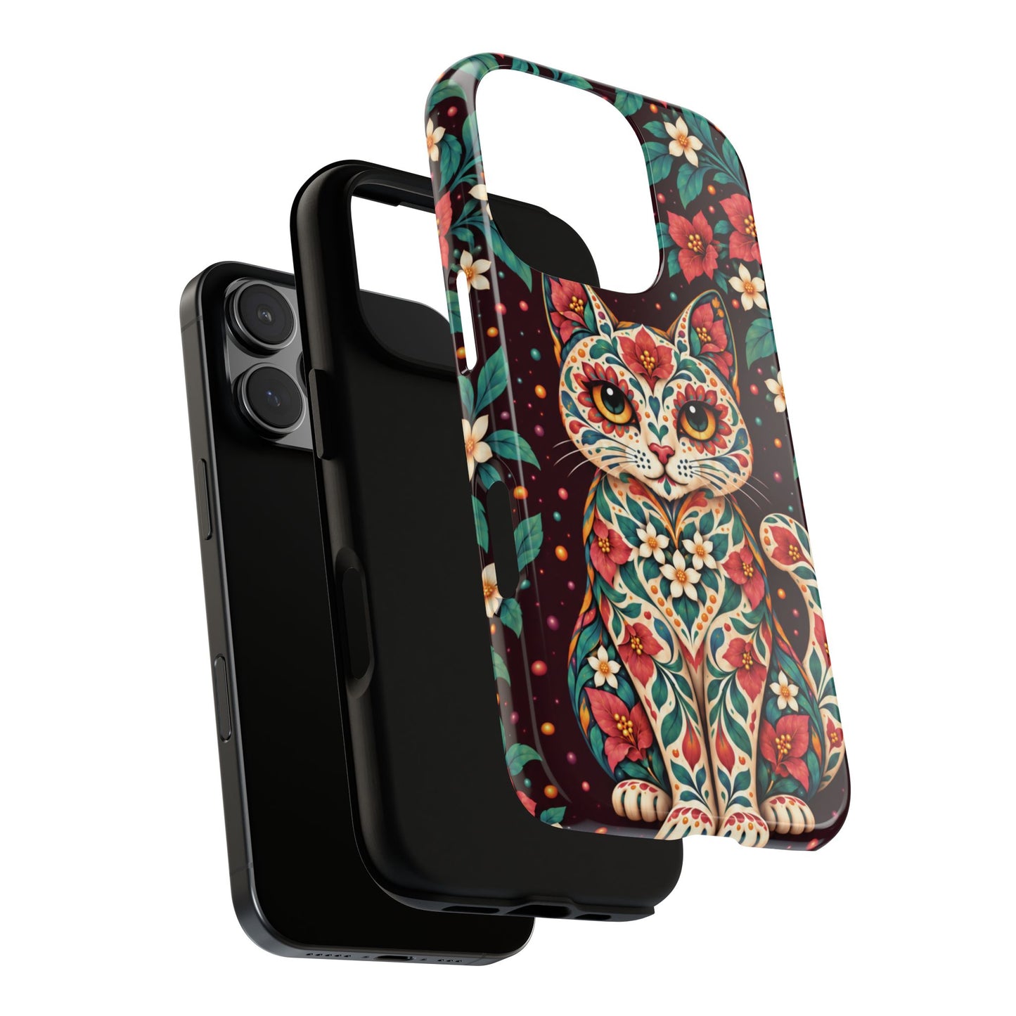 Vibrant Terracotta and Teal Calavera Cat Phone Case - Multicolor Phone Case