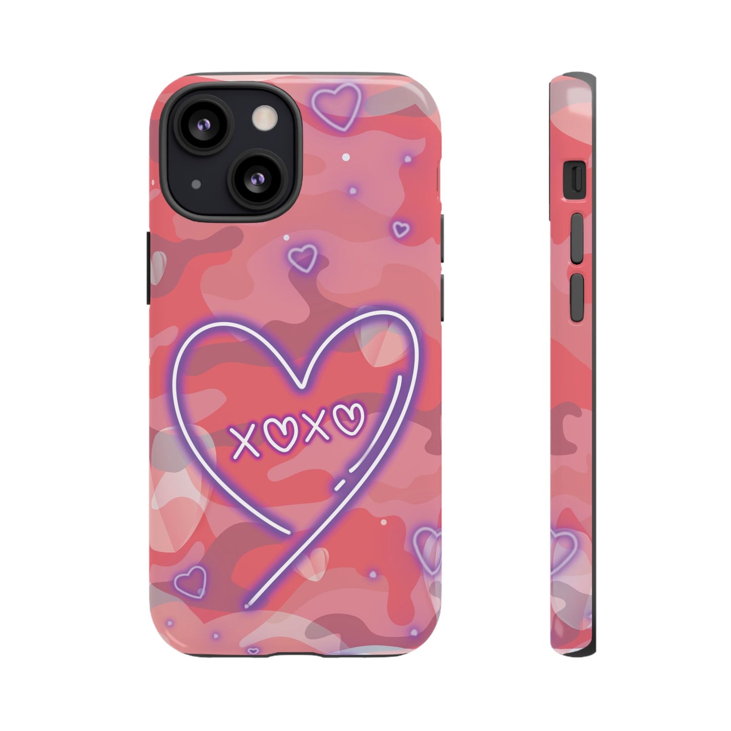 Love Heart Neon Camo Phone Case - Pink Phone Case - iPhone 13 Mini / Glossy