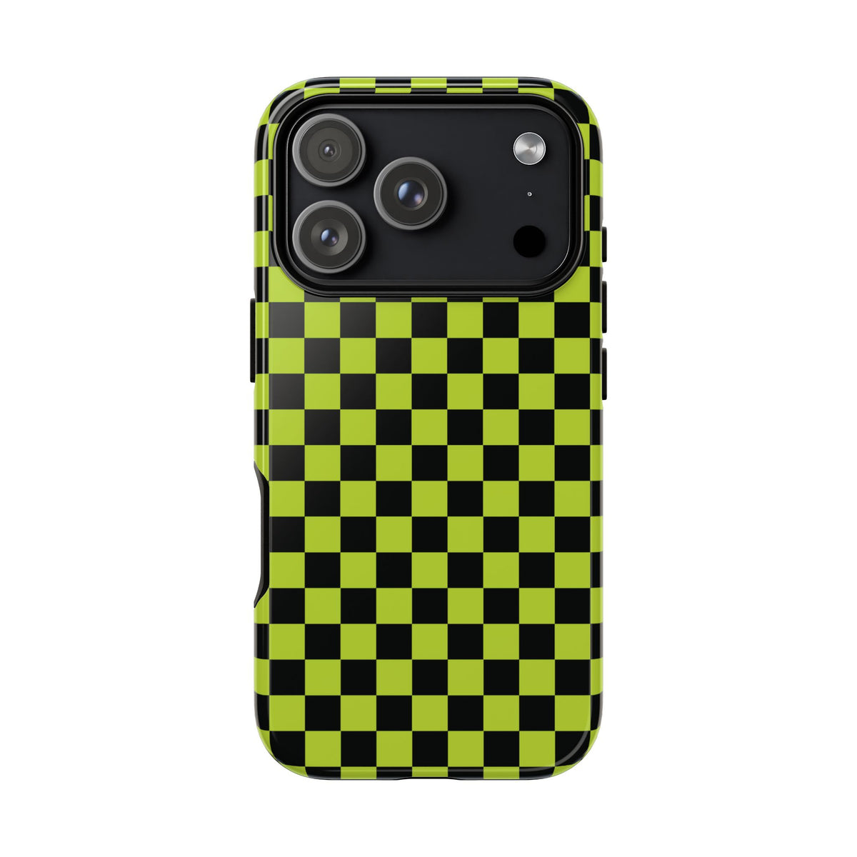 Trendy Neon Lime Green & Black Small Checked Pattern Phone Case - Green Phone Case - iPhone 17 Pro / Glossy