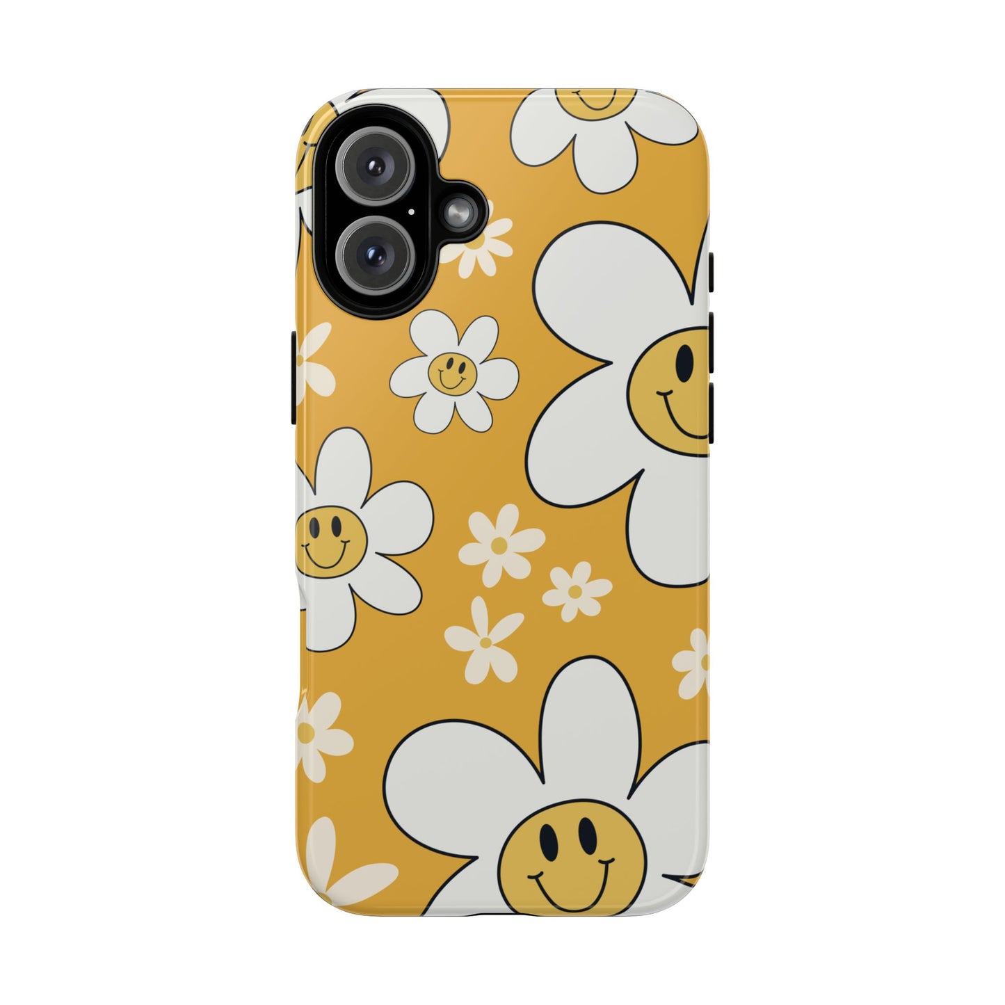 Fun Retro Daisy Pattern with Yellow Background Phone Case - Yellow Phone Case - iPhone 16 Plus / Glossy