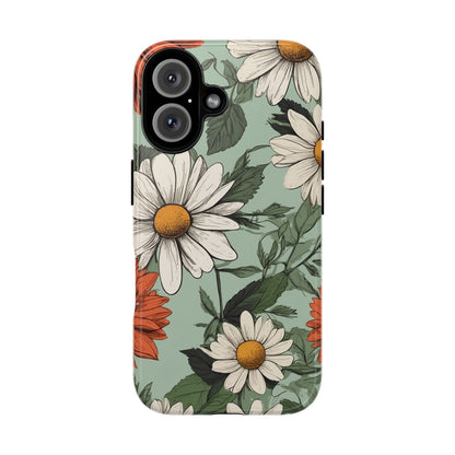 iPhone 16 / Glossy Phone Case - Boho Chic Daisies Floral Pattern ’White & Orange’ Phone Case