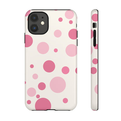 iPhone 11 / Glossy Phone Case - ’Bold White with Pink Dot Pattern’ Phone Case