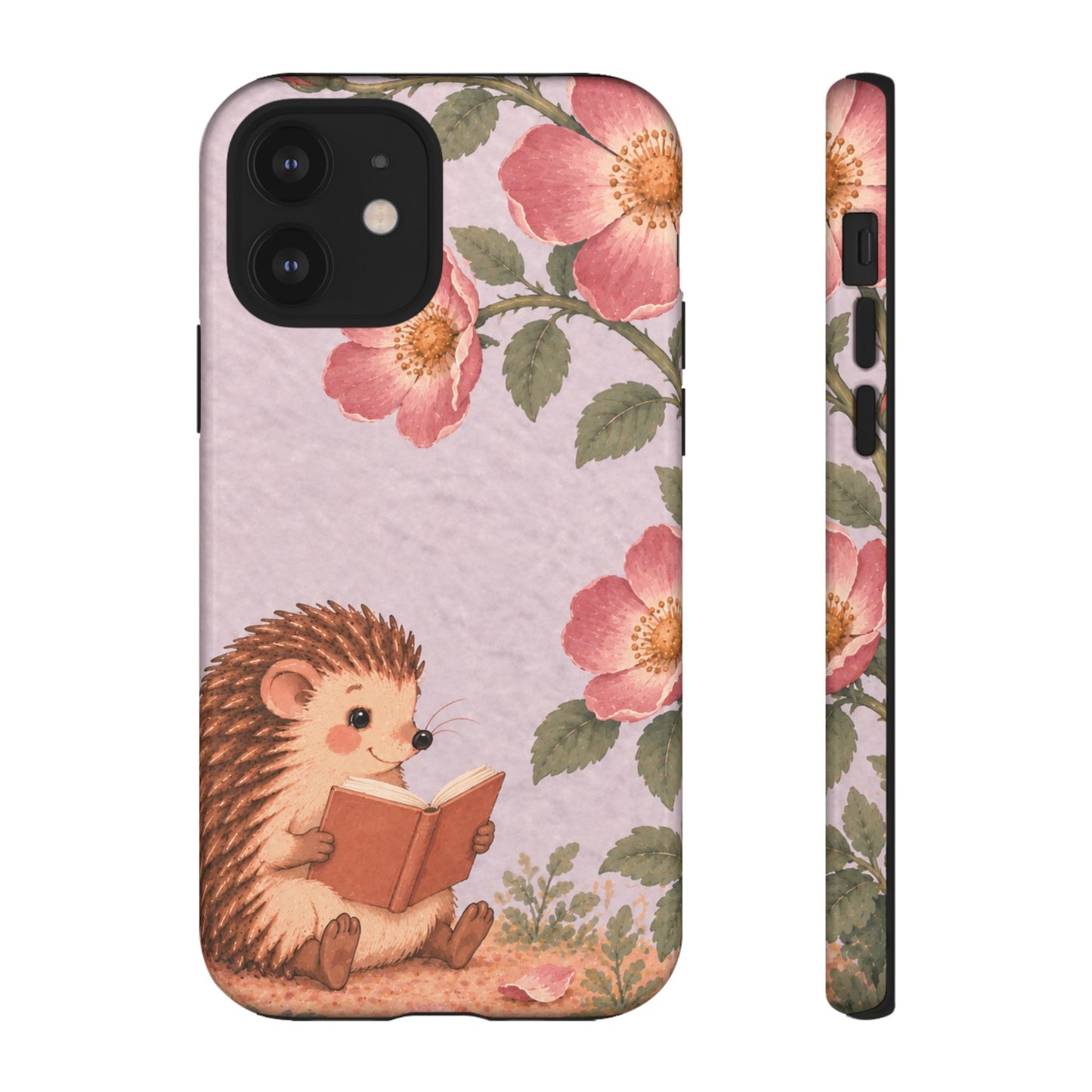 Whimsical Lilac Hedgehog and Wild Rose Phone Case - Purple Phone Case - iPhone 12 / Glossy