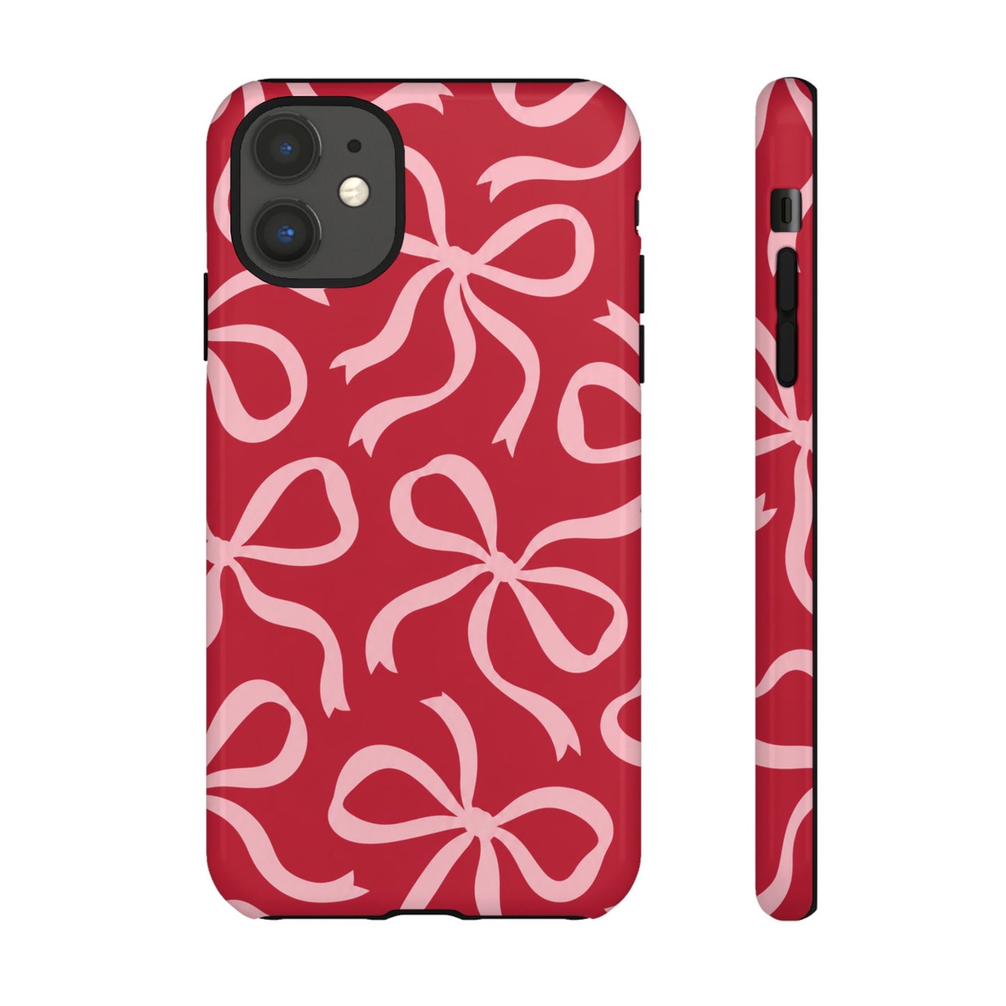 Bold Raspberry Red and Blush Pink Bow Pattern Phone Case