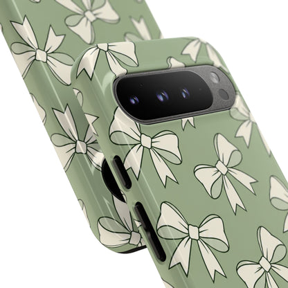 Chic Sage Green Bow Pattern Phone Case