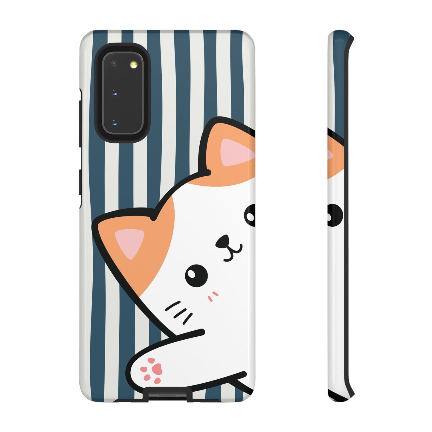 Playful Peakaboo Cat with Blue Stripe Pattern Phone Case - Blue Phone Case - Samsung Galaxy S20 / Glossy