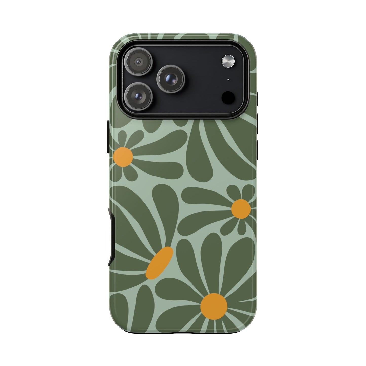iPhone 17 Pro Max / Glossy Phone Case - Retro Green Daisy Pattern Phone Case