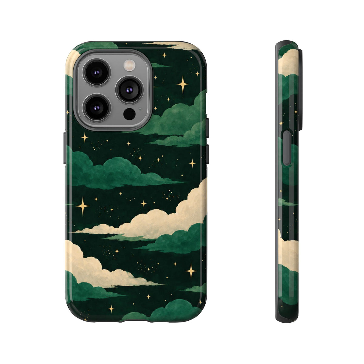 Illustrated Emerald Green Clouds & Stars Phone Case
