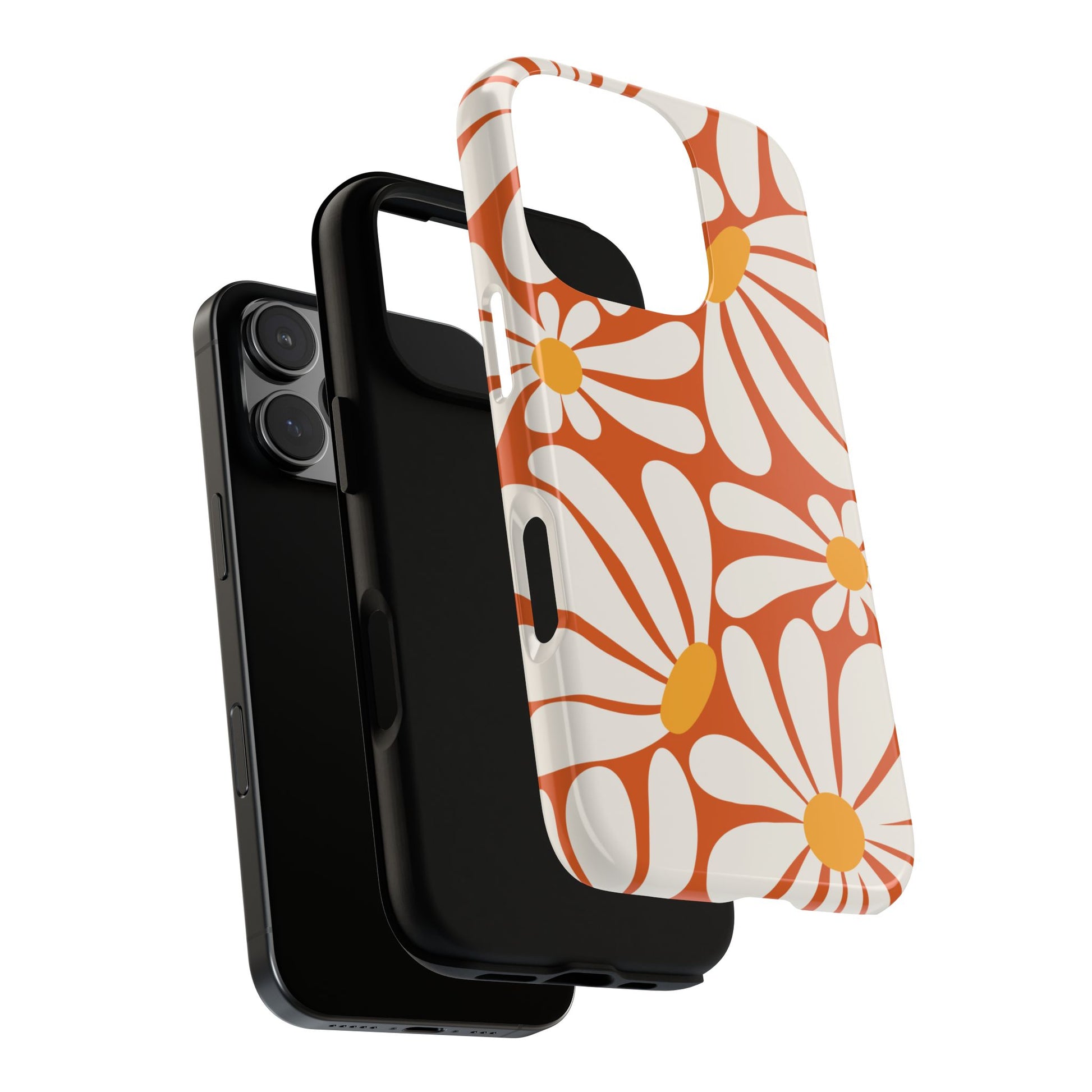 Retro Orange Daisy Pattern Phone Case - Orange Phone Case