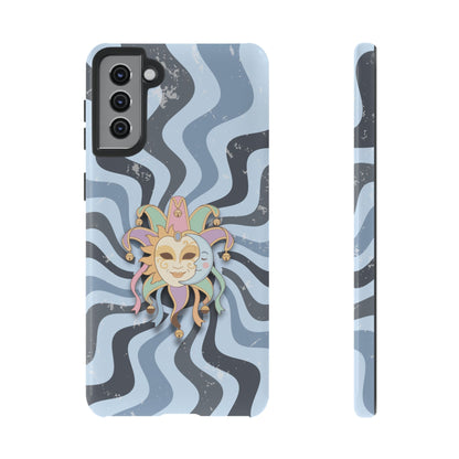 Samsung Galaxy S21 Plus / Glossy Phone Case - Sun & Moon Jester Mask – Blue Retro Wave Phone Case