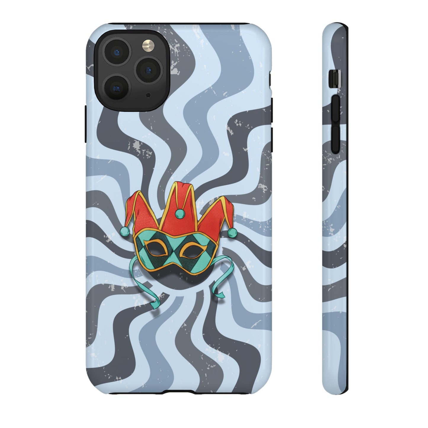 iPhone 11 Pro Max / Glossy Phone Case - Venetian Jester Mask – Blue Retro Soft Revival Phone Case
