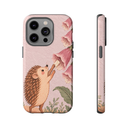 Whimsical Blush Pink Hedgehog and Foxglove Phone Case - Pink Phone Case - iPhone 14 Pro / Glossy
