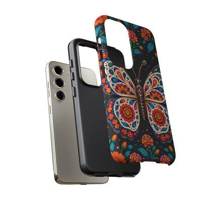 Vibrant Orange and Turquoise Calavera Butterfly Phone Case - Multicolor Phone Case
