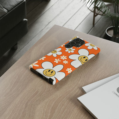 Fun Retro Daisy Pattern with Orange Background Phone Case - Orange Phone Case