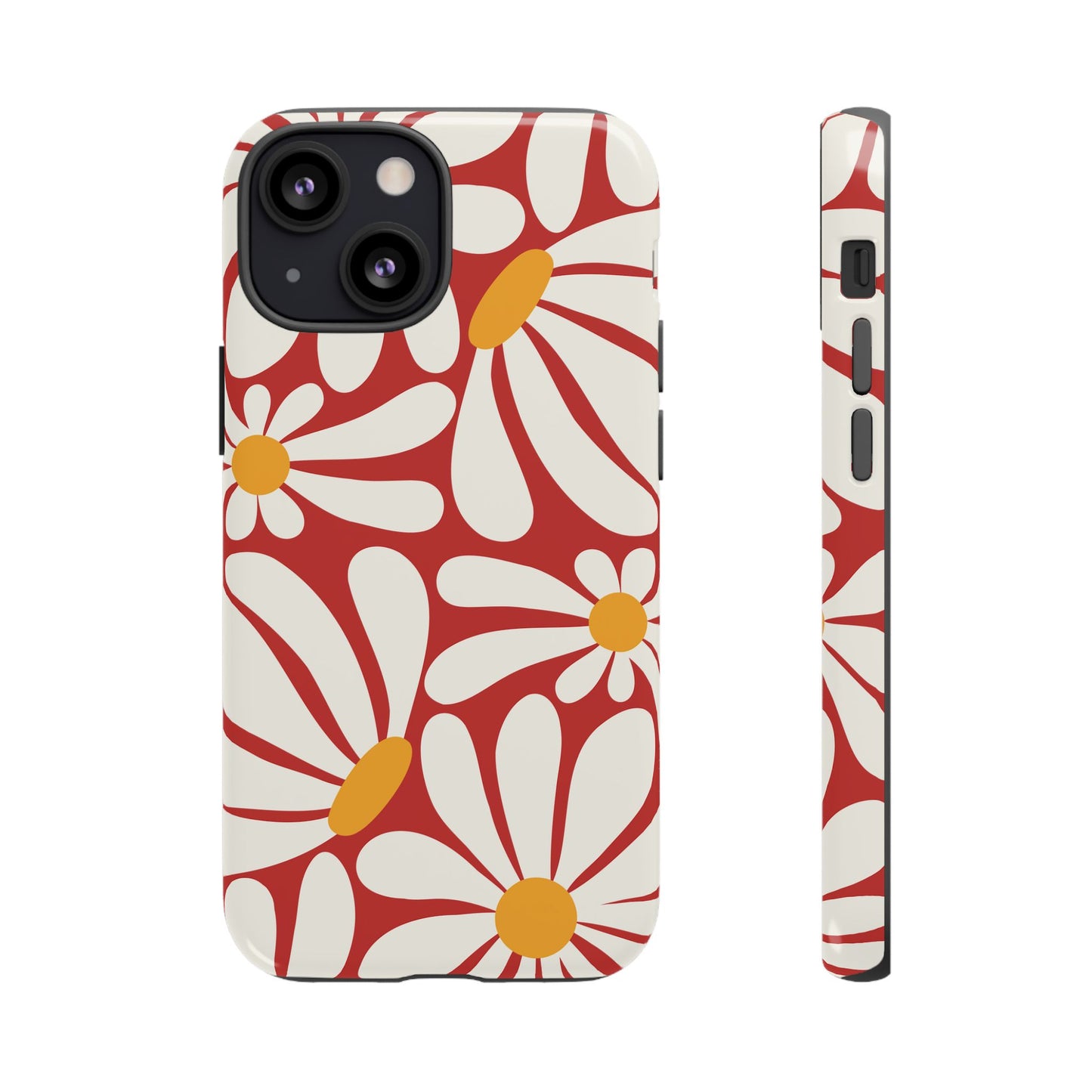 Retro Red Daisy Pattern Phone Case - Red Phone Case - iPhone 13 Mini / Glossy