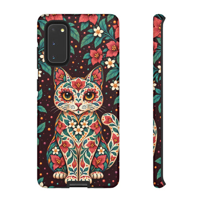 Vibrant Terracotta and Teal Calavera Cat Phone Case - Multicolor Phone Case - Samsung Galaxy S20 / Glossy