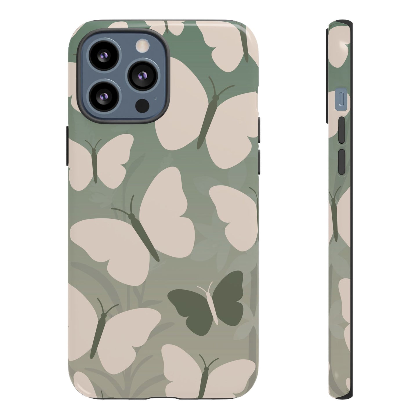 iPhone 13 Pro Max / Glossy Phone Case - Minimalist Light Green Butterfly Pattern Phone Case