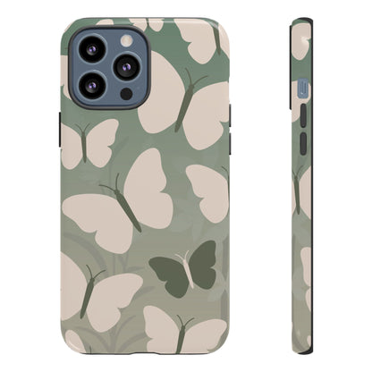 iPhone 13 Pro Max / Glossy Phone Case - Minimalist Light Green Butterfly Pattern Phone Case