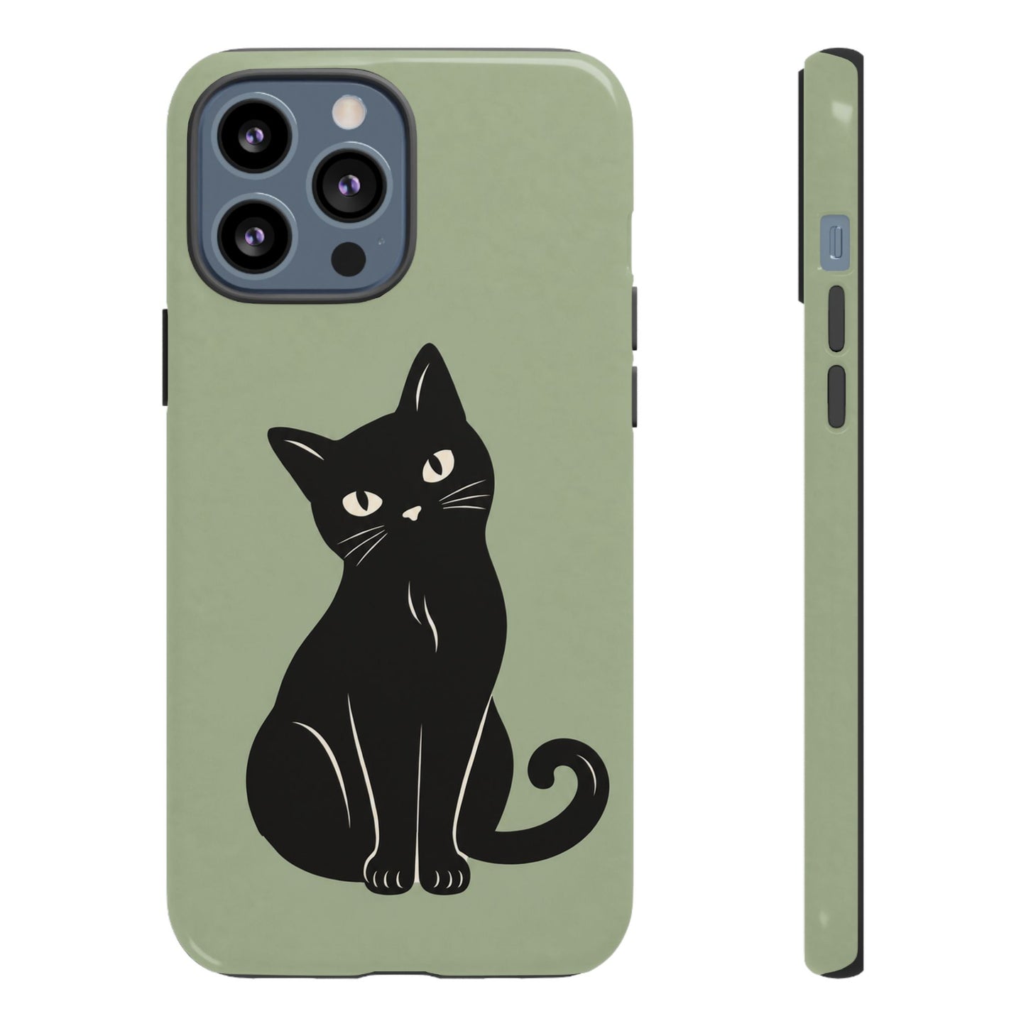 Minimalist Sage Green & Black Cat Phone Case