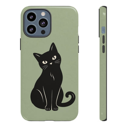 Minimalist Sage Green & Black Cat Phone Case