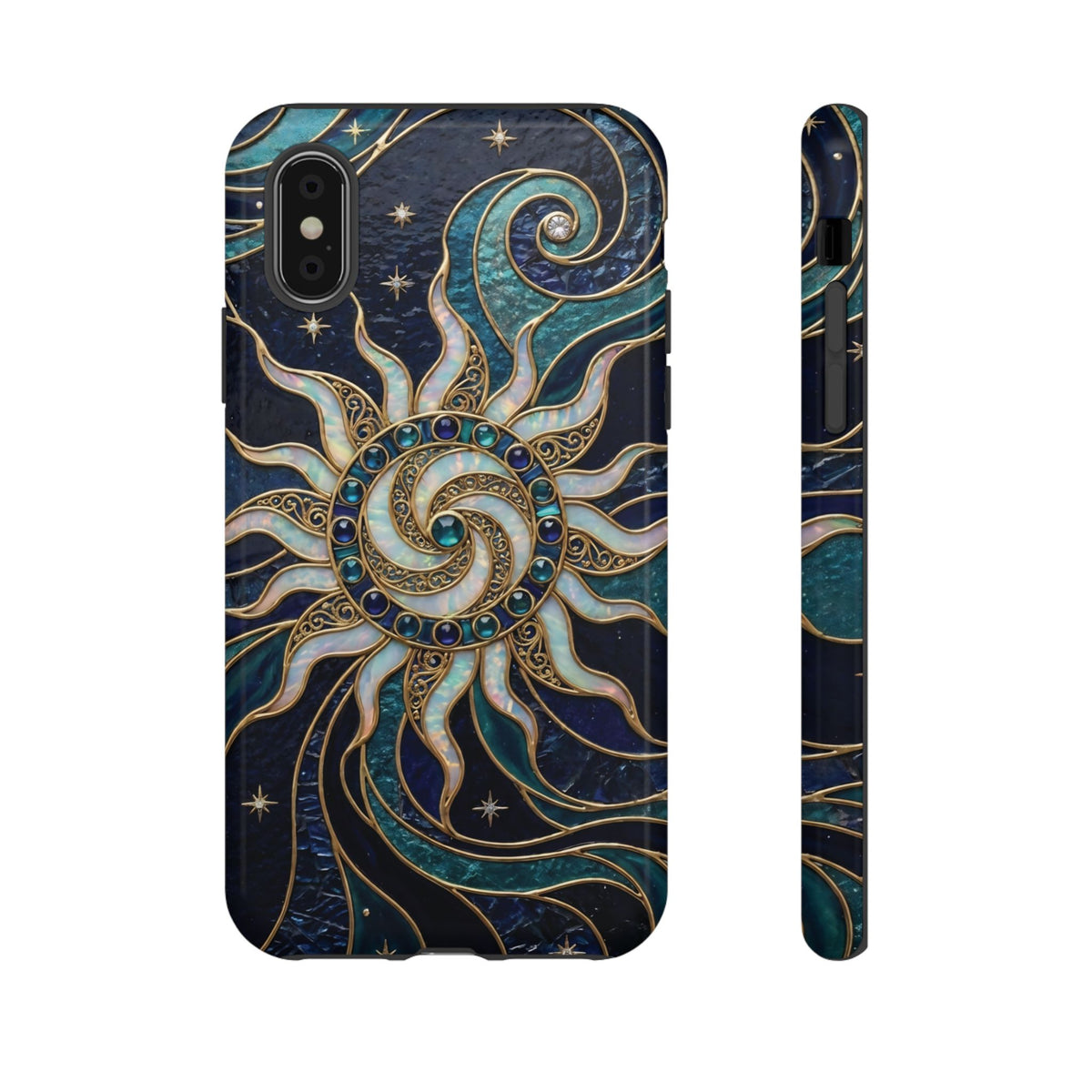 Elegant Teal & Gold Cosmic Sunburst Phone Case