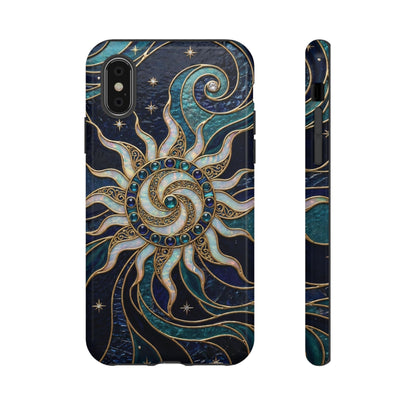 Elegant Teal & Gold Cosmic Sunburst Phone Case