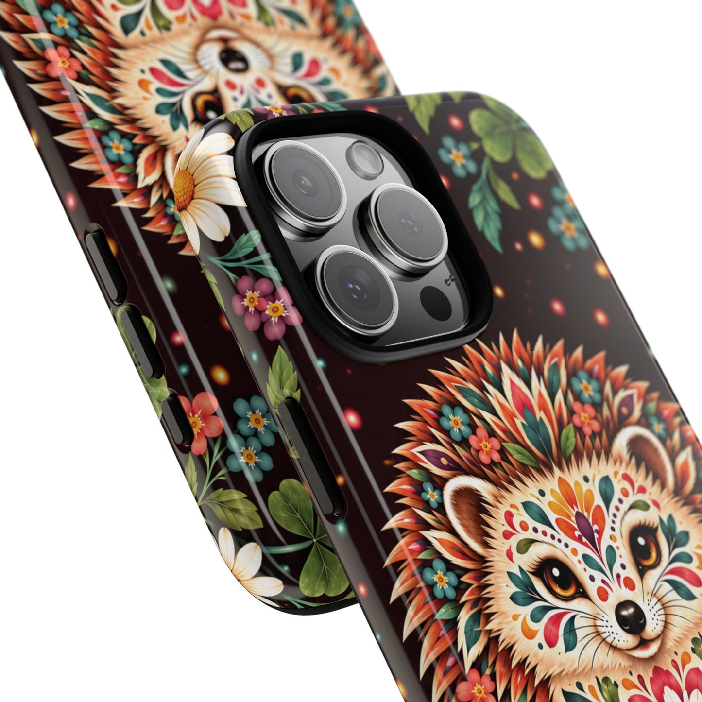 Vibrant Terracotta and Teal Calavera Hedgehog Phone Case - Multicolor Phone Case