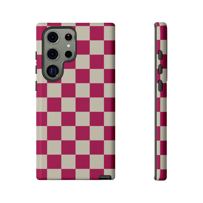Pink & White Checked Pattern Phone Case - Pink Phone Case - Samsung Galaxy S23 Ultra / Glossy