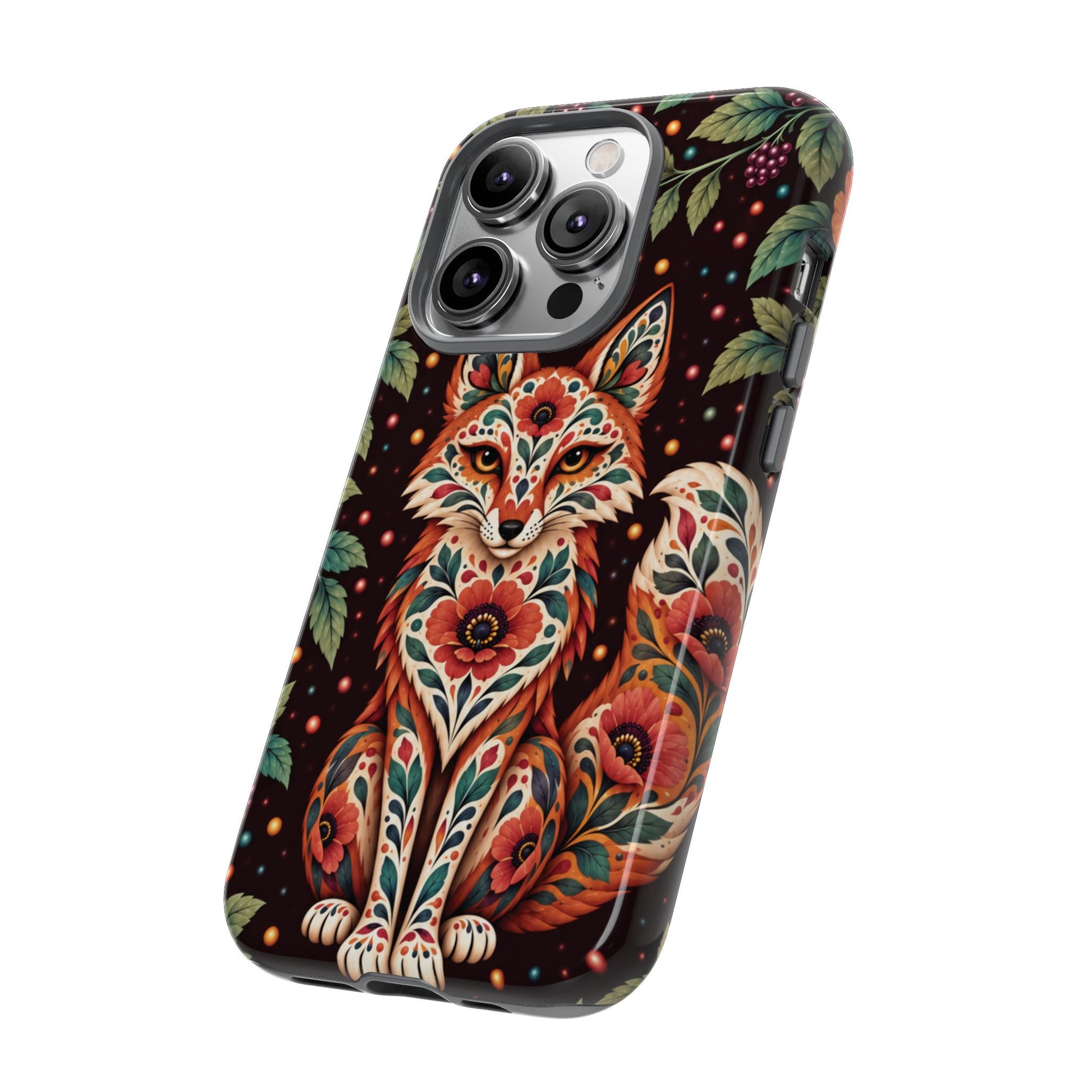 Vibrant Terracotta and Teal Calavera Fox Phone Case - Multicolor Phone Case