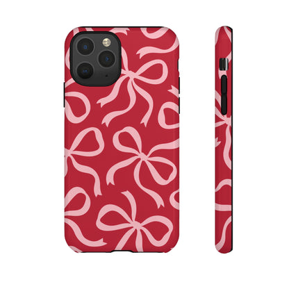 Bold Raspberry Red and Blush Pink Bow Pattern Phone Case