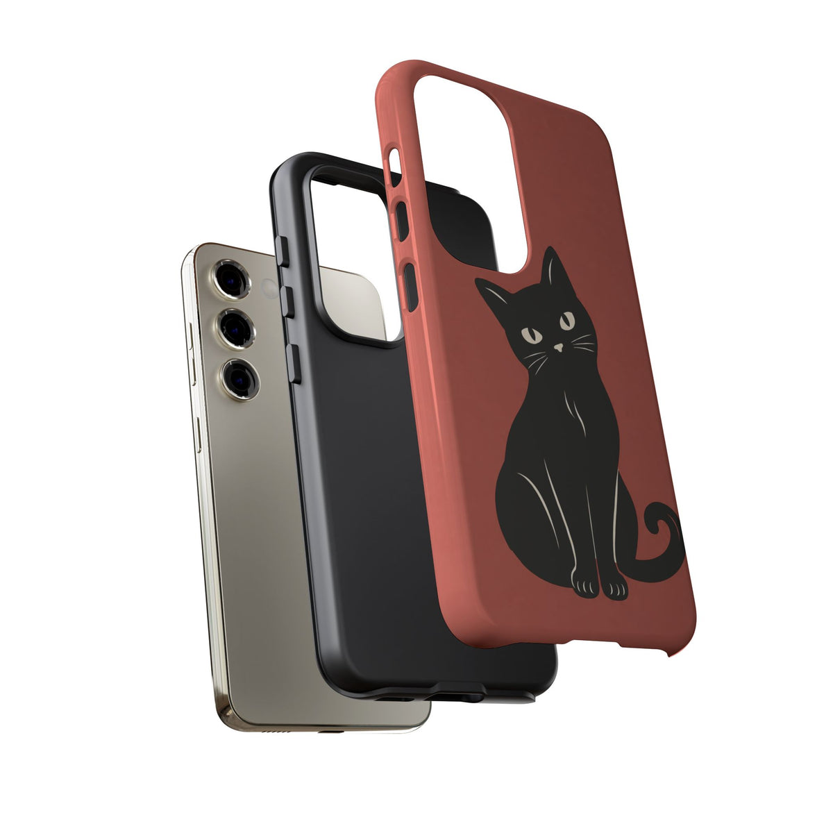 Minimalist Coral Red & Black Cat Phone Case