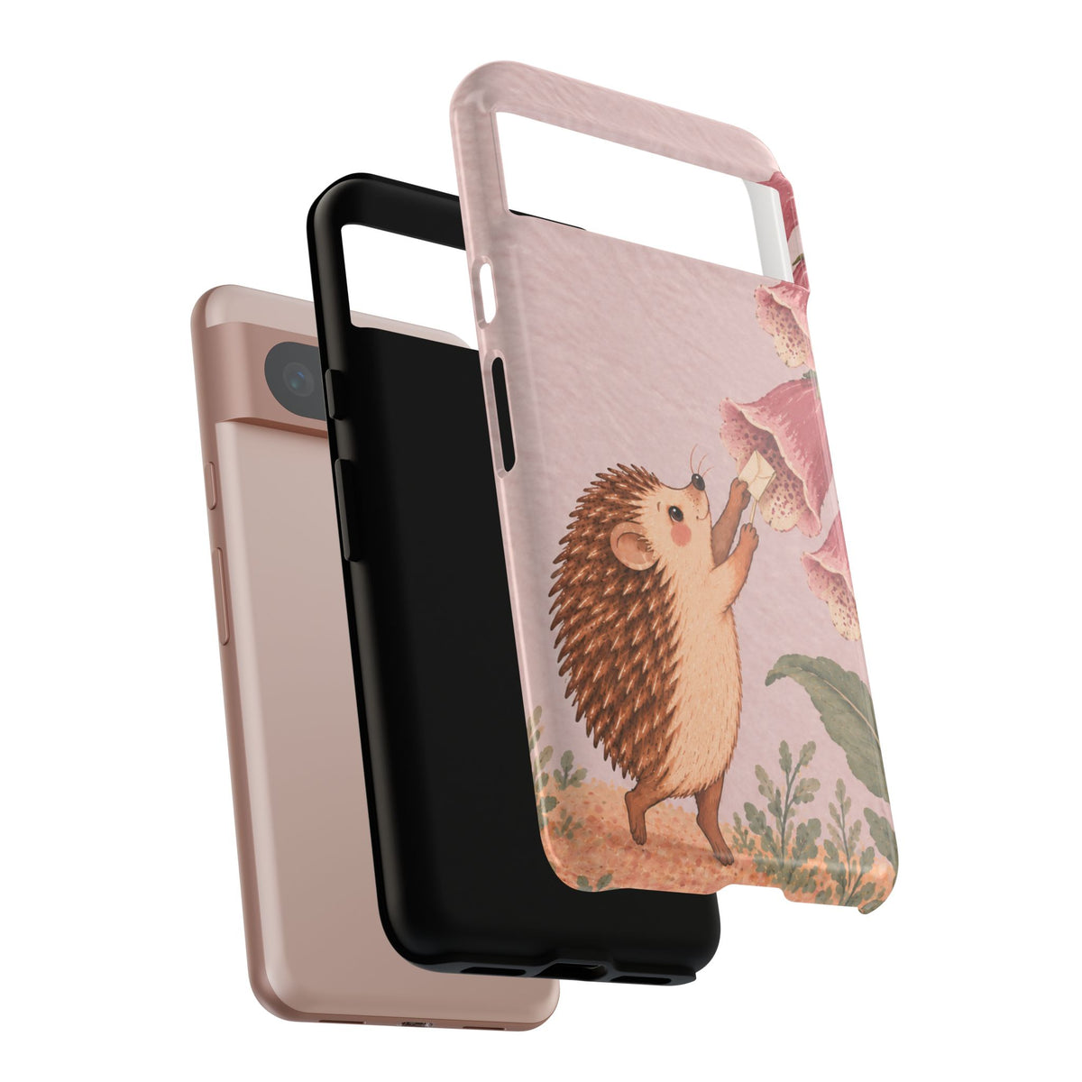 Whimsical Blush Pink Hedgehog and Foxglove Phone Case - Pink Phone Case