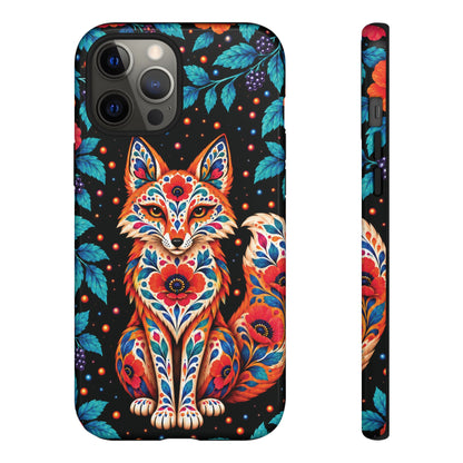 Vibrant Orange and Turquoise Calavera Fox Phone Case - Multicolor Phone Case - iPhone 12 Pro Max / Glossy