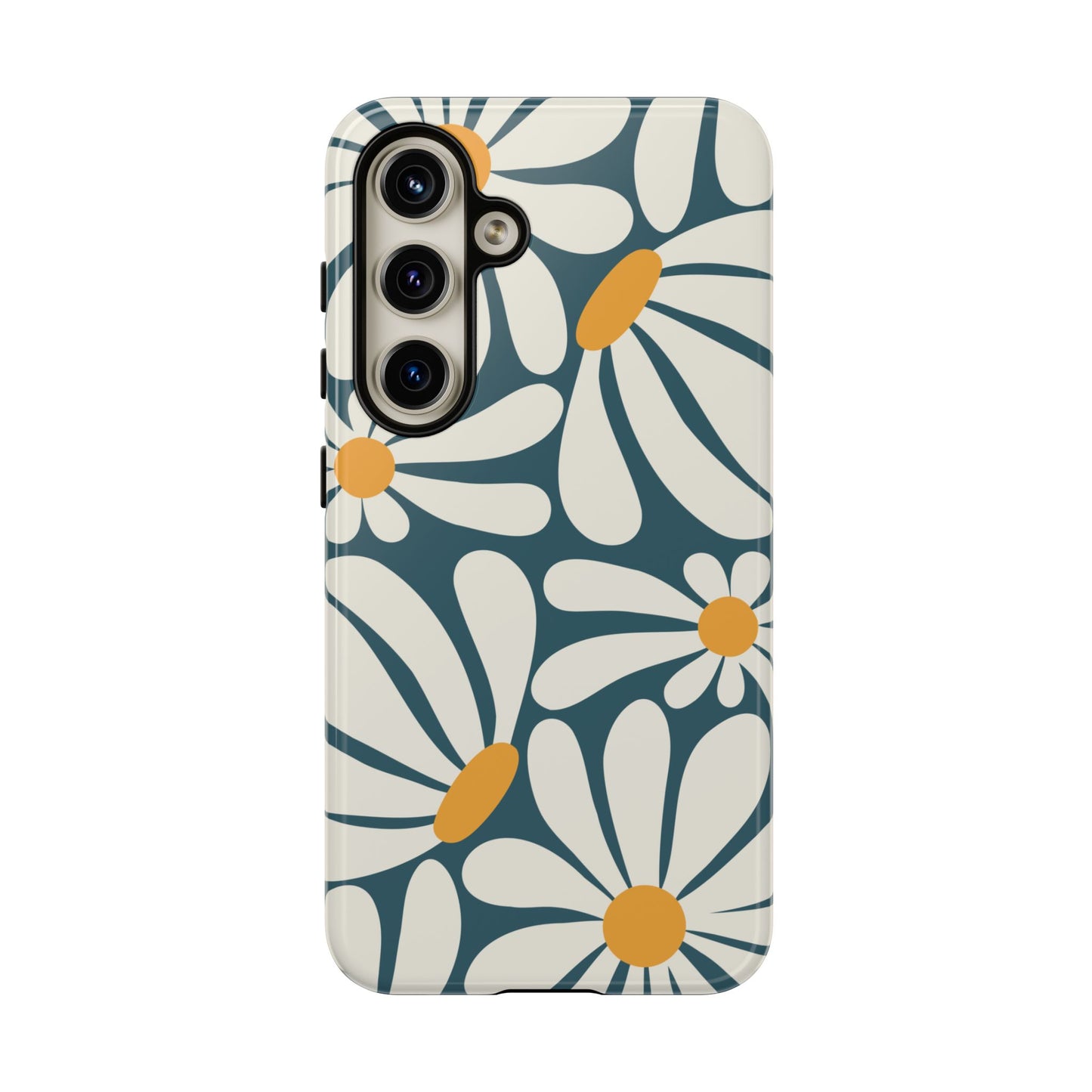 Samsung Galaxy S24 / Glossy Phone Case - Retro Blue Daisy Pattern Phone Case