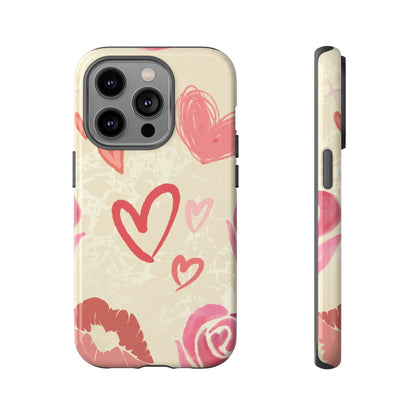 Cute Pink Heart & Rose Pattern Phone Case - Pink Phone Case - iPhone 14 Pro / Glossy