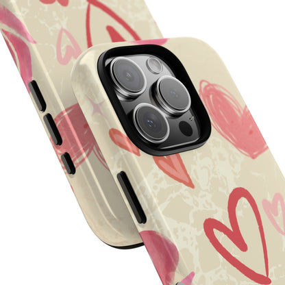 Cute Pink Heart & Rose Pattern Phone Case - Pink Phone Case
