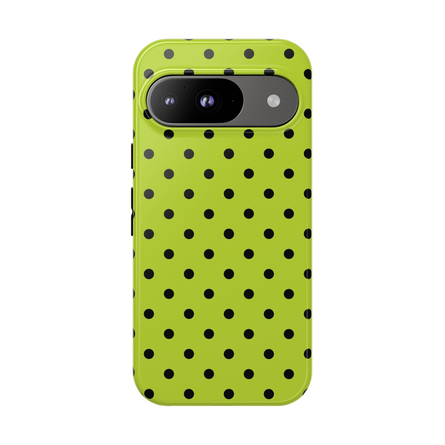 Google Pixel 9 / Glossy Phone Case - Trendy Neon Lime Green & Black Dot Pattern Phone Case
