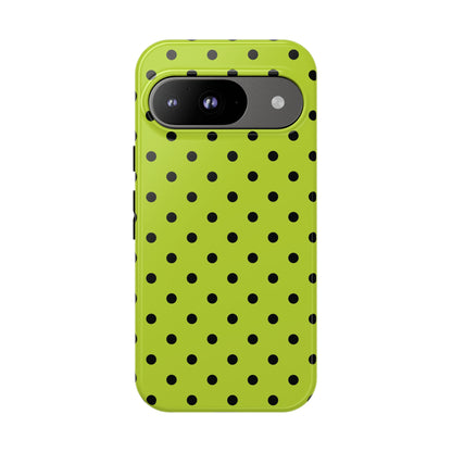 Google Pixel 9 / Glossy Phone Case - Trendy Neon Lime Green & Black Dot Pattern Phone Case
