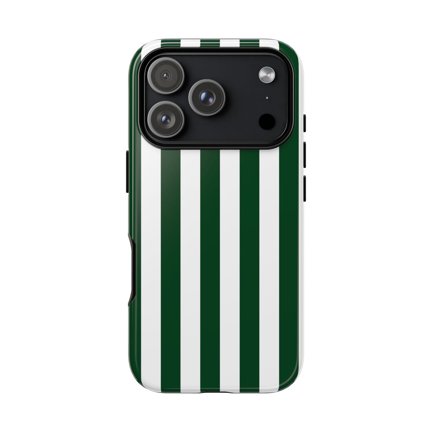 iPhone 17 Pro / Glossy Phone Case - Simple Dark Green & White Stripe Pattern Phone Case