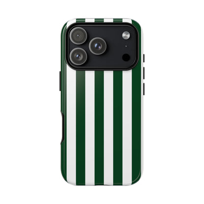 iPhone 17 Pro / Glossy Phone Case - Simple Dark Green & White Stripe Pattern Phone Case