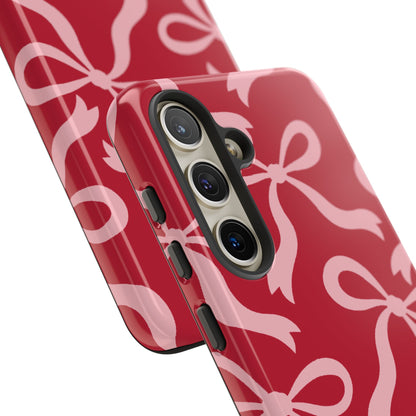 Bold Raspberry Red and Blush Pink Bow Pattern Phone Case - Red Phone Case