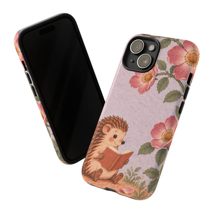 Whimsical Lilac Hedgehog and Wild Rose Phone Case - Purple Phone Case