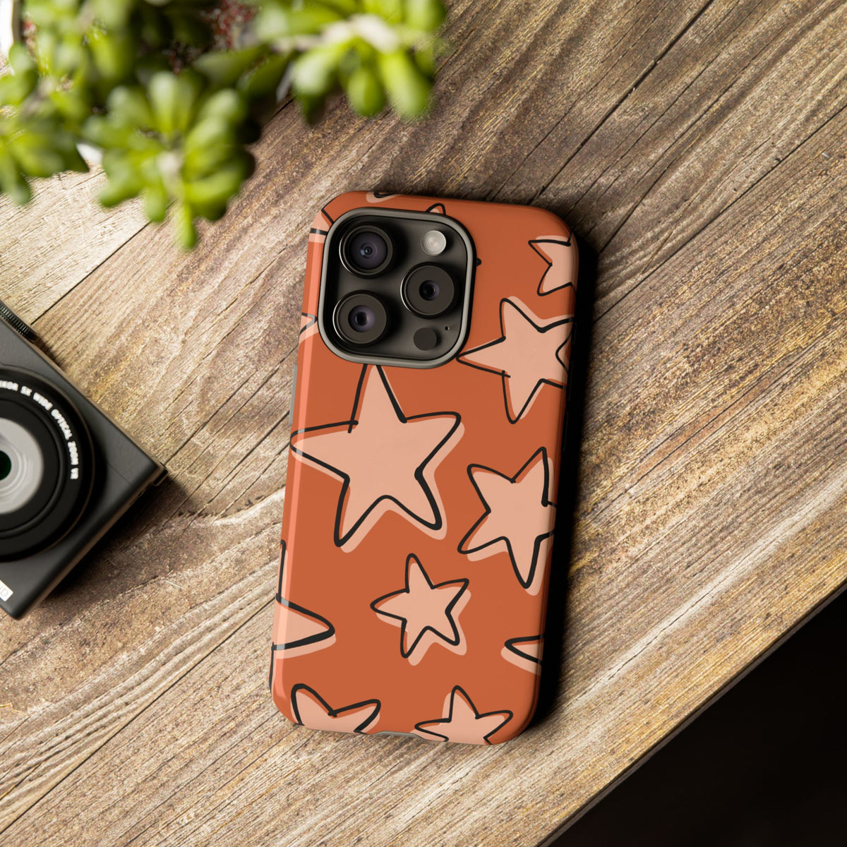 Burnt Orange Doodle Star Phone Case