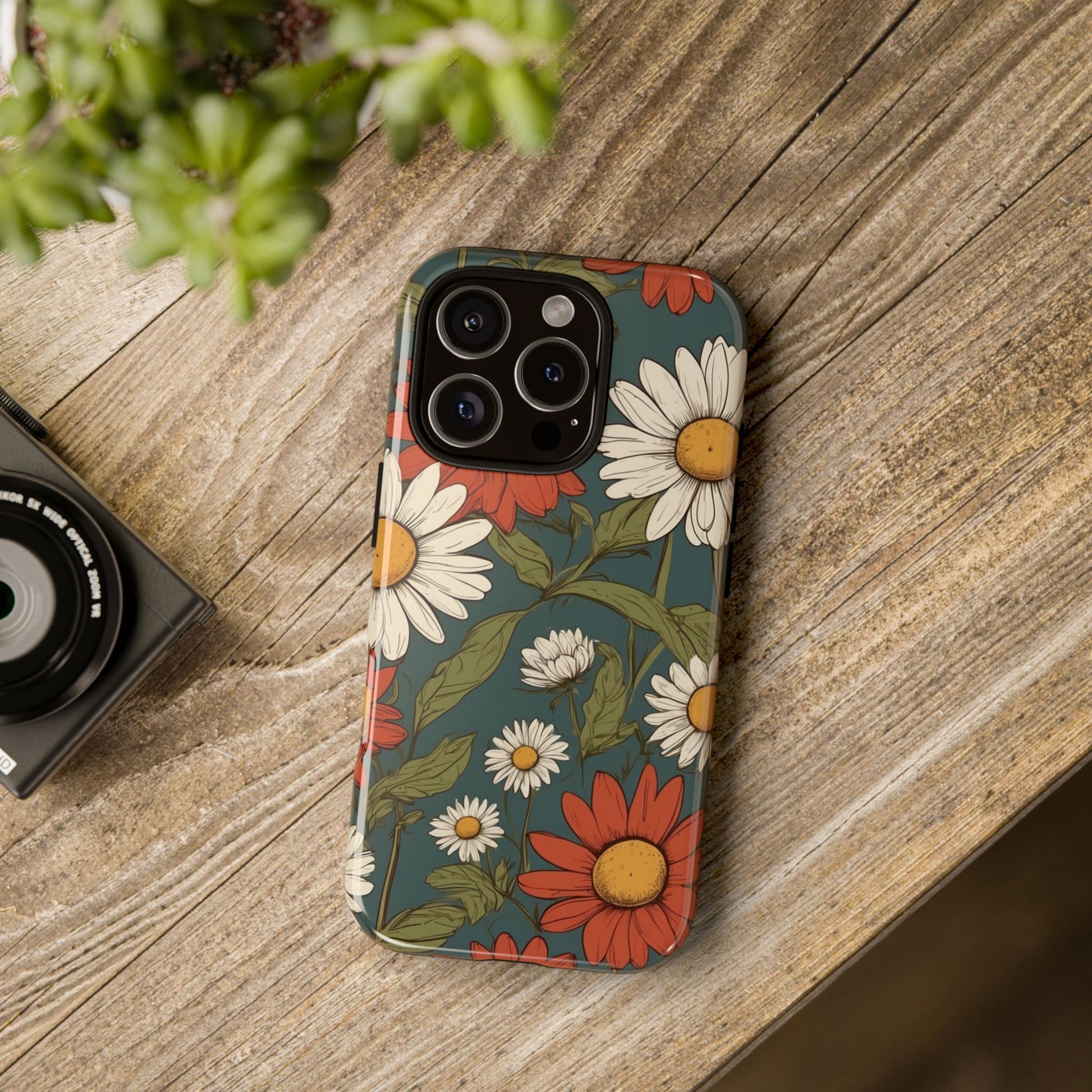 Phone Case - Boho Chic Daisies Floral Pattern ’White & Red’ Phone Case