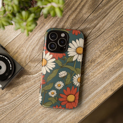 Phone Case - Boho Chic Daisies Floral Pattern ’White & Red’ Phone Case