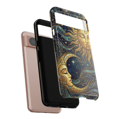 Elegant Teal & Gold Sun and Moon Phone Case