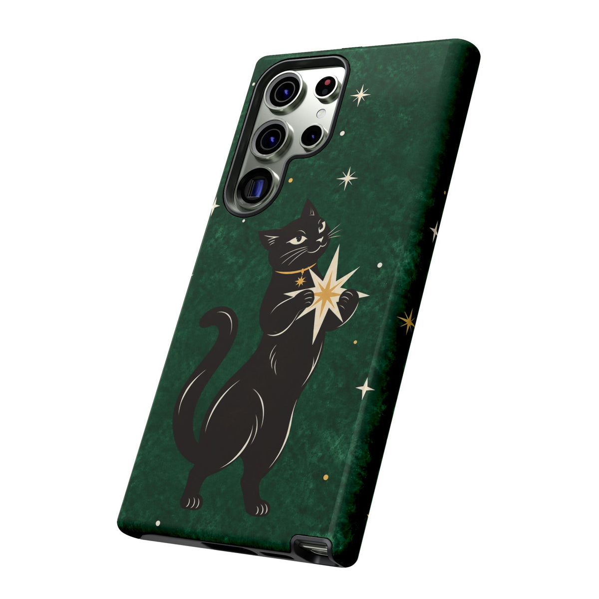 Forest Green Celestial Black Cat Phone Case - Green Phone Case